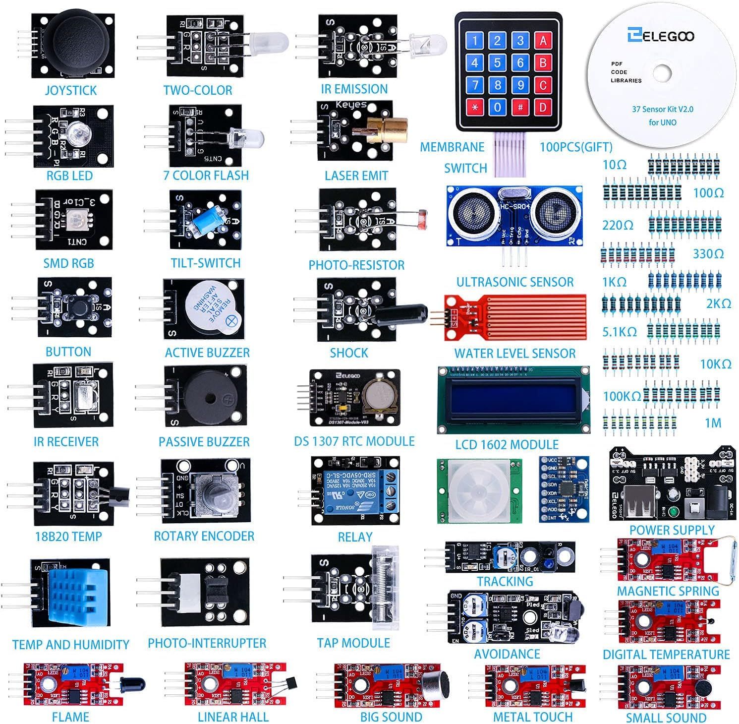 Kit de módulos de sensores con tutorial compatible con Arduino